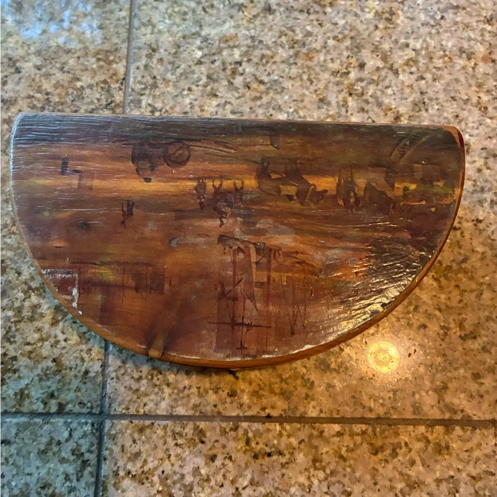 Italian Cedar Trinket Box with Old World Decopauge Scene Boats Port Cows Horses